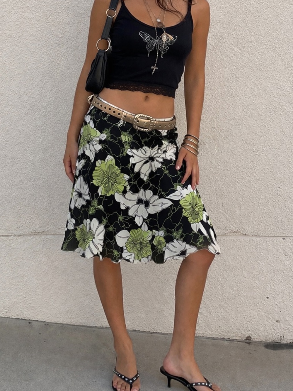 Worthington Petite Black‎ Green Floral Sheer Mini Skirt Size 6P